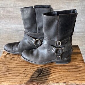 Frye Black Leather Combat Boots